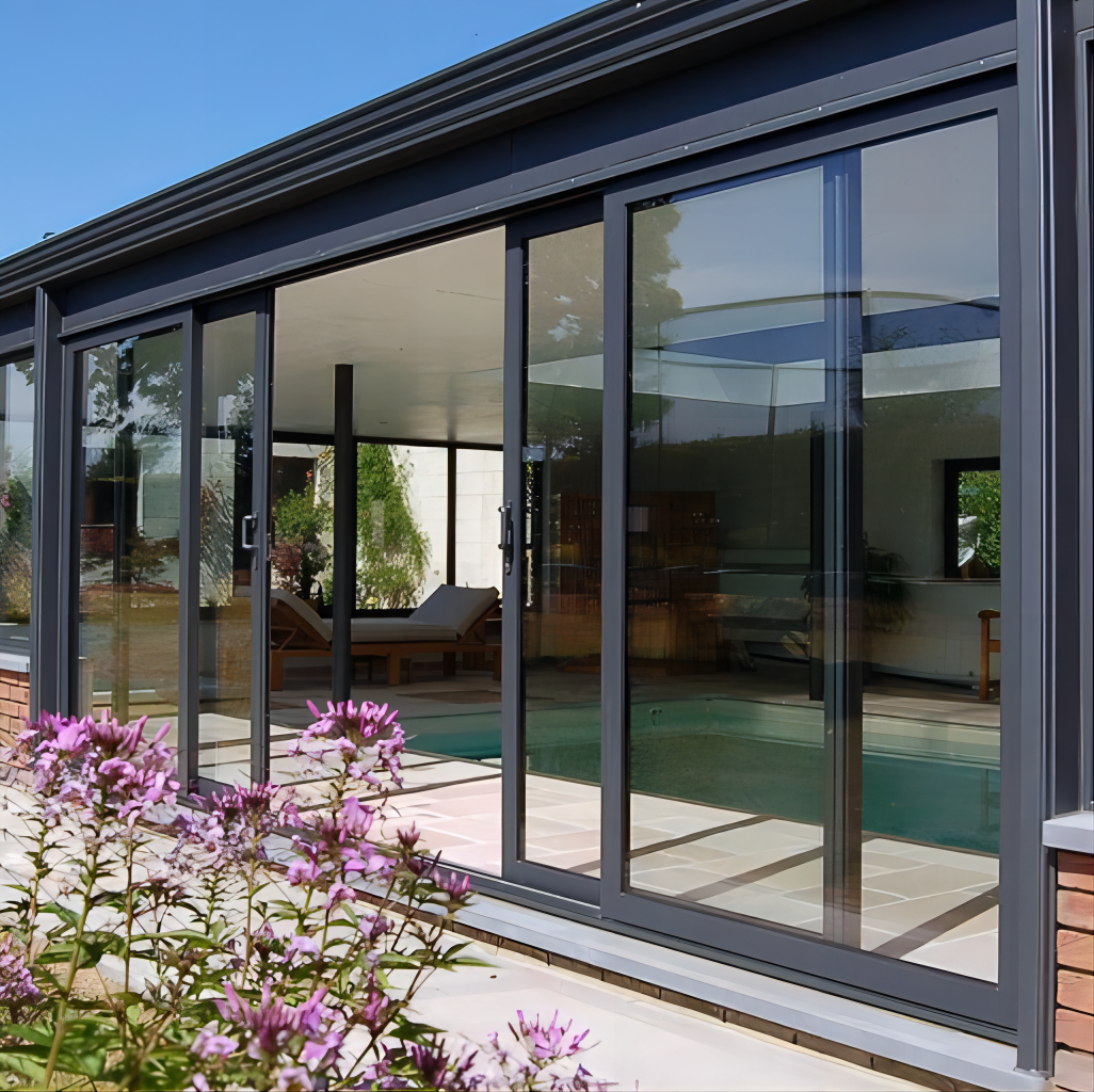 AluHome Custom Aluminum Sliding Door Noiseless Double Glass Exterior Aluminum Sliding Doors